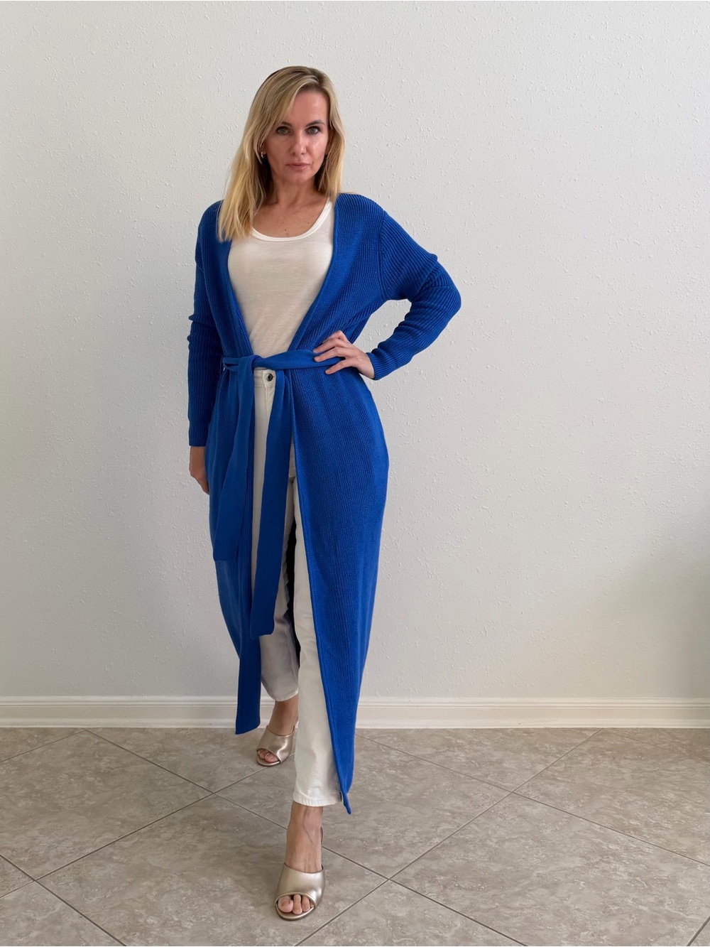 SER.O.YA Royal Blue Maxi Belted Knit Cardigan XS NWT